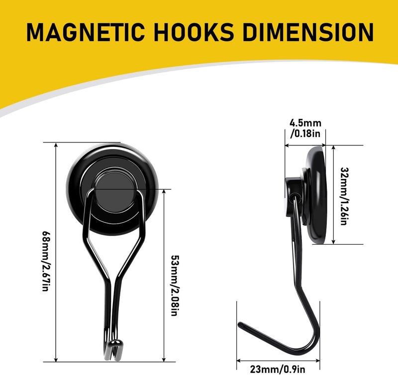 LOVIMAG Hooks, 120lbs+ Magnetic Magnet Hook 2025 Cruise Cabin Ship Essentials Heavy Duty Strong Refrigerator Fridge Hanging for Classroom Beach Vacation Kitchen Grills Home Mug Hanger (8 Pack), Black - Image 3